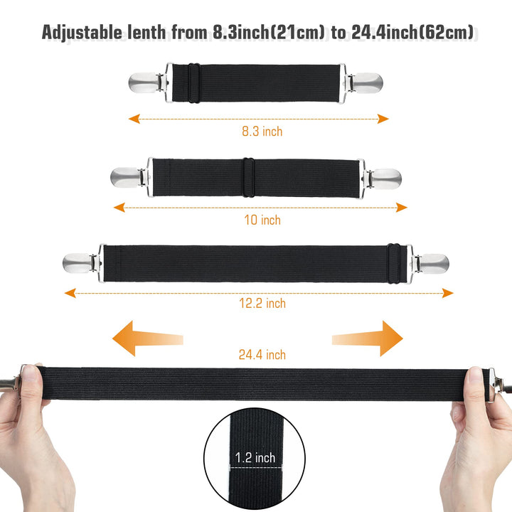 4 Pack Bed Sheet Clips, Adjustable Heavy Duty Fitted Sheet Straps Clips, Elastic Sheet Suspenders Fasteners for Bed Mattress Cover Sofa Cushion