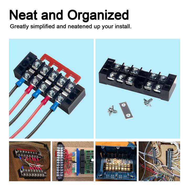 Terminal Block and Strip - 6 Sets 4/5/6 Positions 600V 25A Dual Row Wire Screw Terminal Strip Block with Cover + 400V 25A Pre-Insulated Terminals Barrier Strips Jumpers (Black &amp; Red)