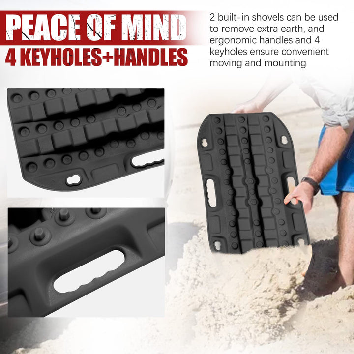 Off Road Traction Boads, 2 Pcs Short Recovery Track Traction Mats for 4WD Mud, Sand, Snow Ramps-Black Tire Traction Tool (Without Strap)