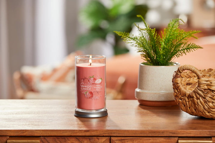 White Strawberry Bellini Signature Medium Pillar Candle, 14.25oz,