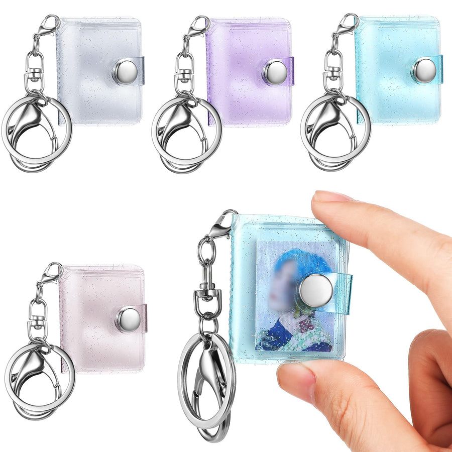 4 Pack 1 Inch Mini Small Photo Album 16 Pockets Photo Storage with Keychain Mini Photo Album Keychain for Picture Photo Card Holder Storage Book Wedding Anniversary Birthday Valentine Gift