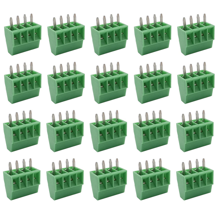 Cermant 20 pcs 4 Pin XK128-2.54MM (0.1inch) Pitch Screw Terminal Block Connector Green 150V 6A PCB Mount Screw Terminal Block Connector (2.54MM-4P-20Pcs)