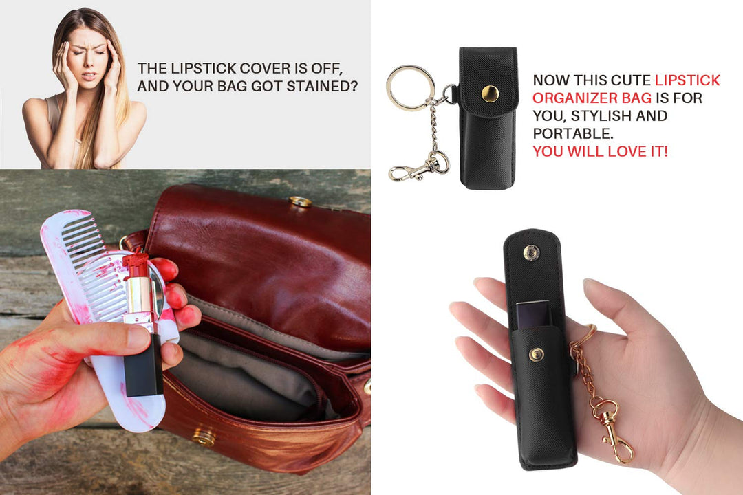 Chapstick Keychain Holder, 2 Packs Fashion Lipstick Case Holder Lip Balm Holder with Key Chain, Portable, Gift for Women Girls (Black)