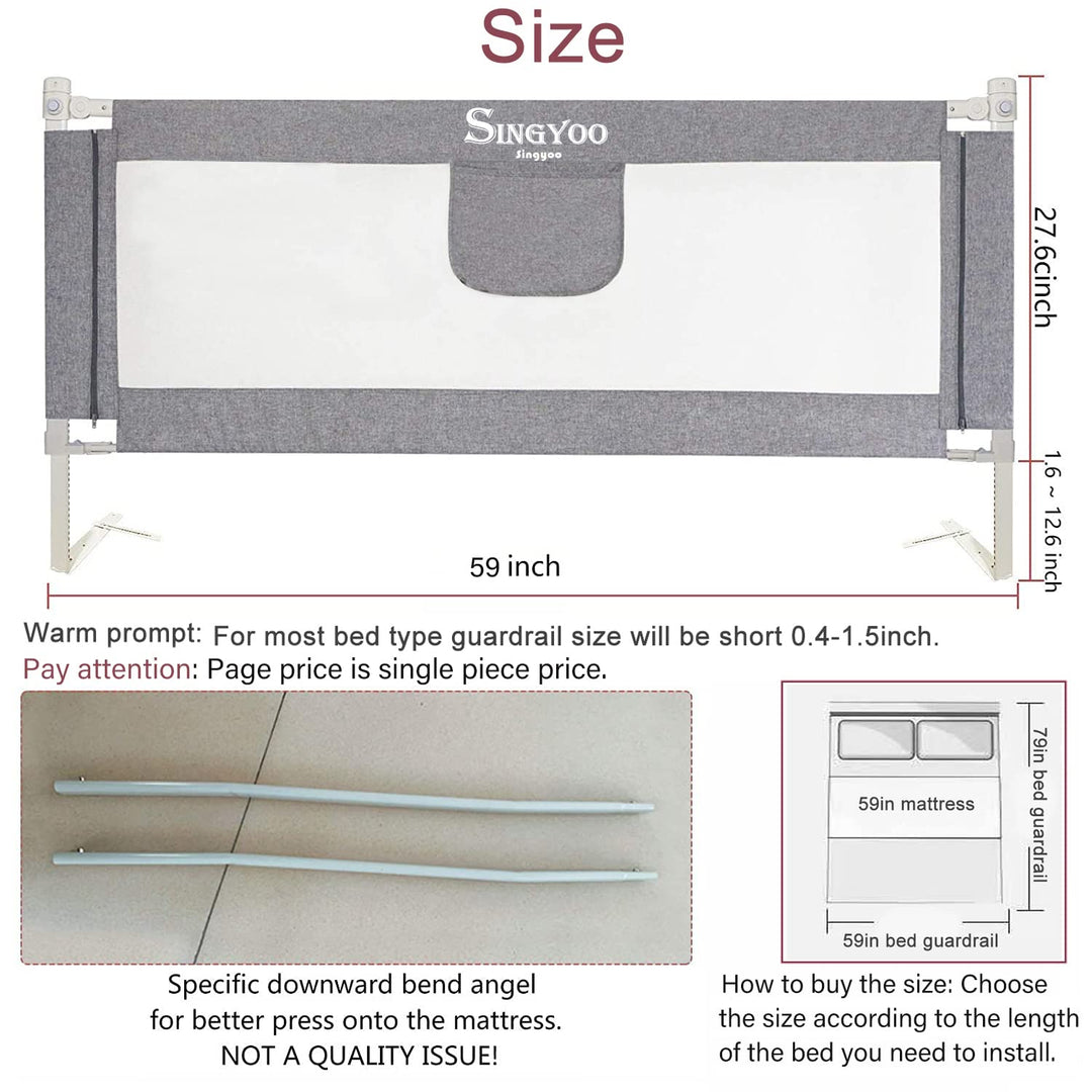 SINGYOO Bed Rails for Toddlers- New Upgraded Extra Long Bed Guardrail Full Size Baby Bedrail for Children Fit for Twin Queen &amp; King Size Bed Mattress one Piece (Grey, 87(L) x 30(H))