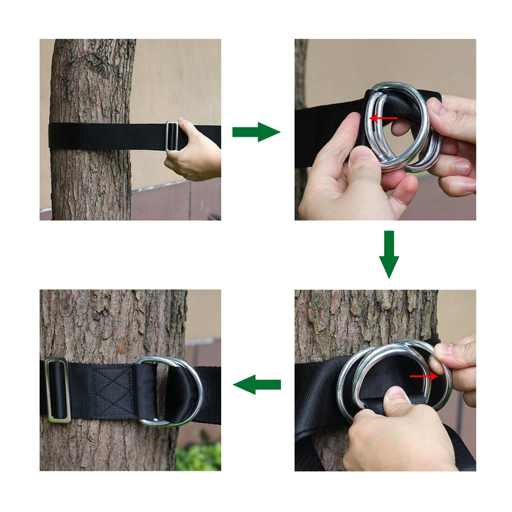 Camping Hammock (6FT) x 2 Tree Swing Straps Hanging kit 4 D-Ring,Extra Long Strap with 2 Heavy Duty Safety Lock Carabiner Hooks for Kids-2 Pack(Black)
