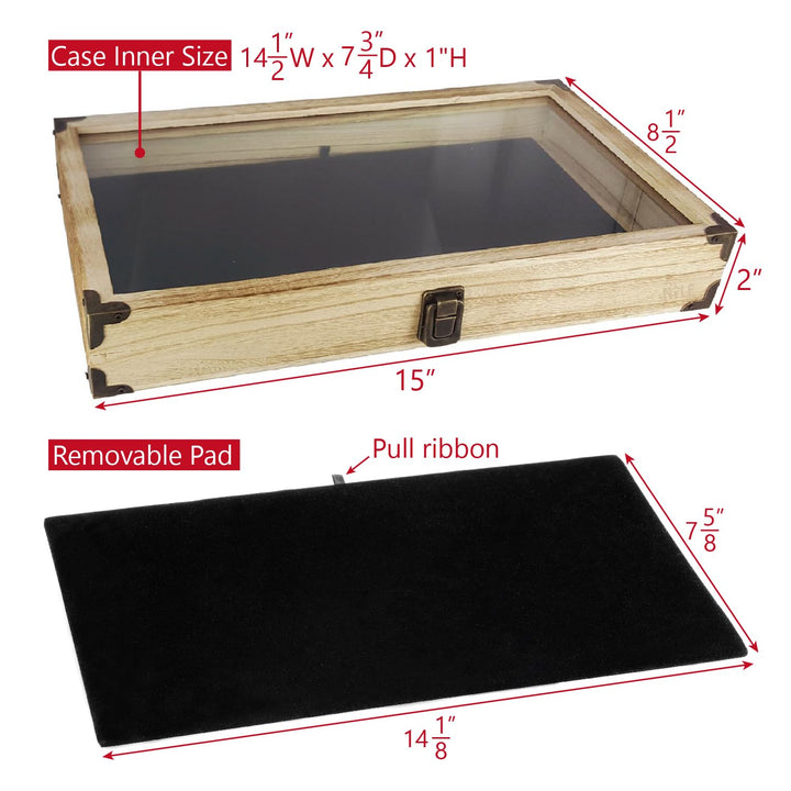 MOOCA Wooden Tempered Glass Jewelry Display Case with R