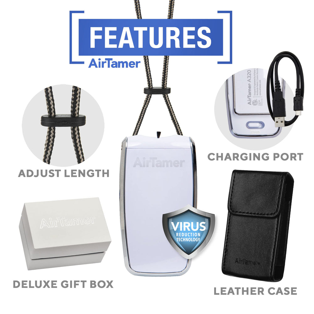 A320W Rechargeable Personal Air Purifier, Proven Performance, Virus and Pollutant Tested*, White with Leather Travel Case