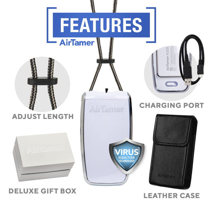A320W Rechargeable Personal Air Purifier, Proven Performance, Virus and Pollutant Tested*, White with Leather Travel Case