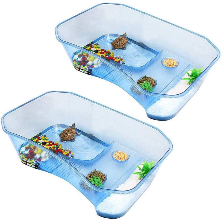Turtle Tank Aquarium,Reptile Habitat,Turtle Habitat Terrapin Lake Reptile Aquarium Tank with Platform Plants for Crayfish Crab (Black)(Excluding Accessories)