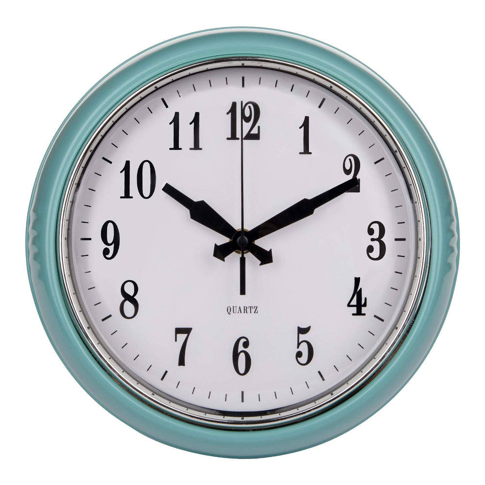 9.5 Inch Retro Wall Clock, Blue 50's Vintage Round Clock, Silent Decorative Battery Operated Clocks for Home Kitchen, Office, School, Classroom