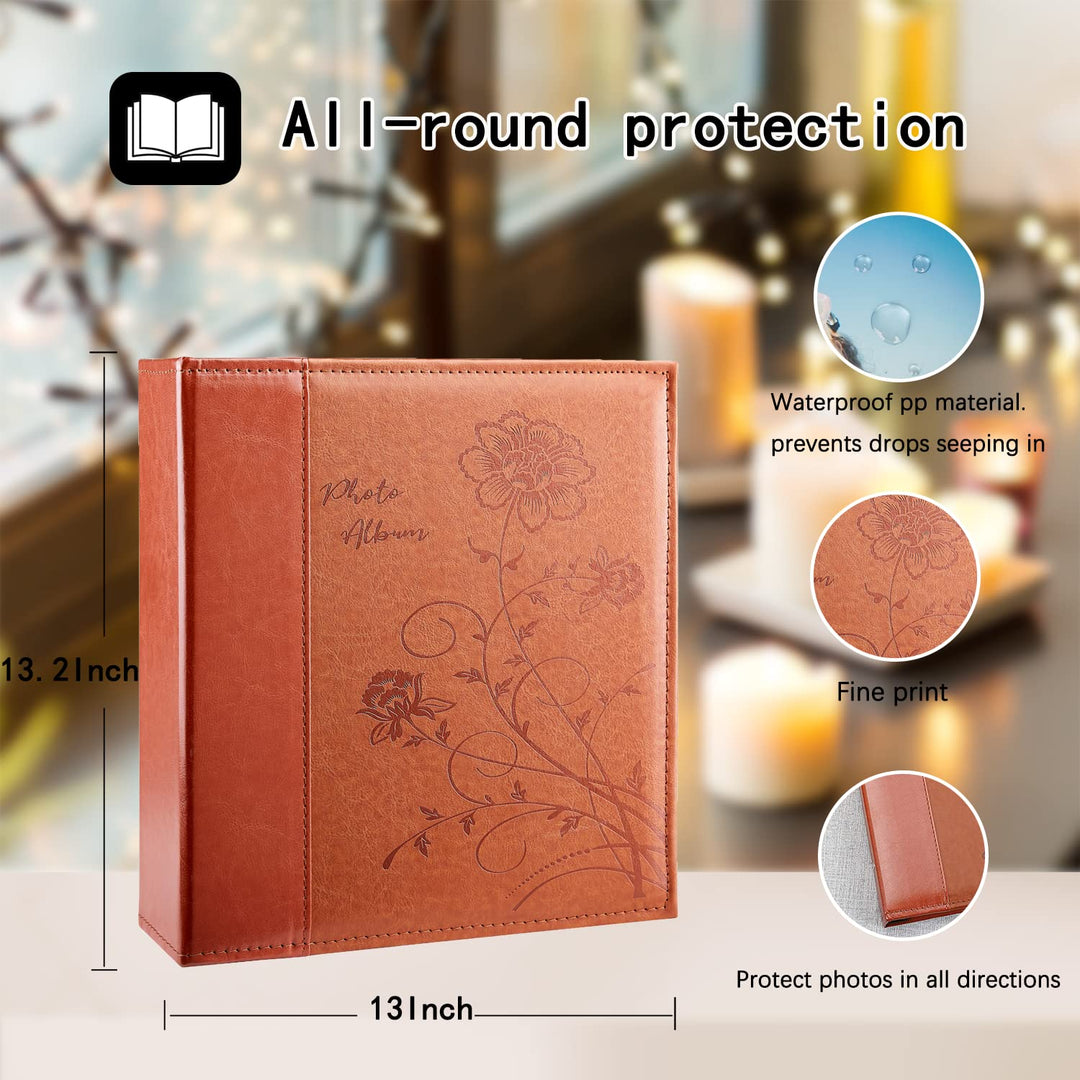 Photo Picutre Album 4x6 500 Photos, Extra Large Capacity Leather Cover Wedding Family Photo Albums Holds 500 Horizontal and Vertical 4x6 Photos with Black Pages(Brown)
