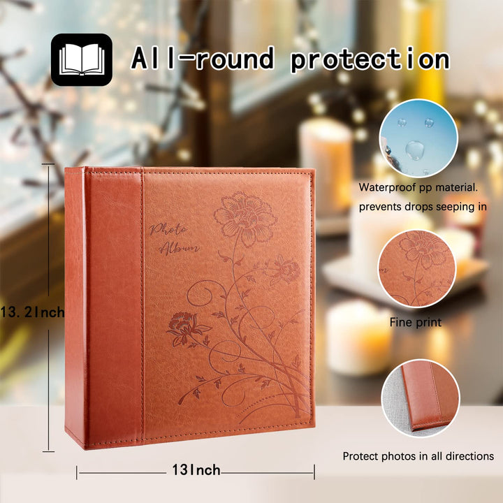 Photo Picutre Album 4x6 500 Photos, Extra Large Capacity Leather Cover Wedding Family Photo Albums Holds 500 Horizontal and Vertical 4x6 Photos with Black Pages(Brown)