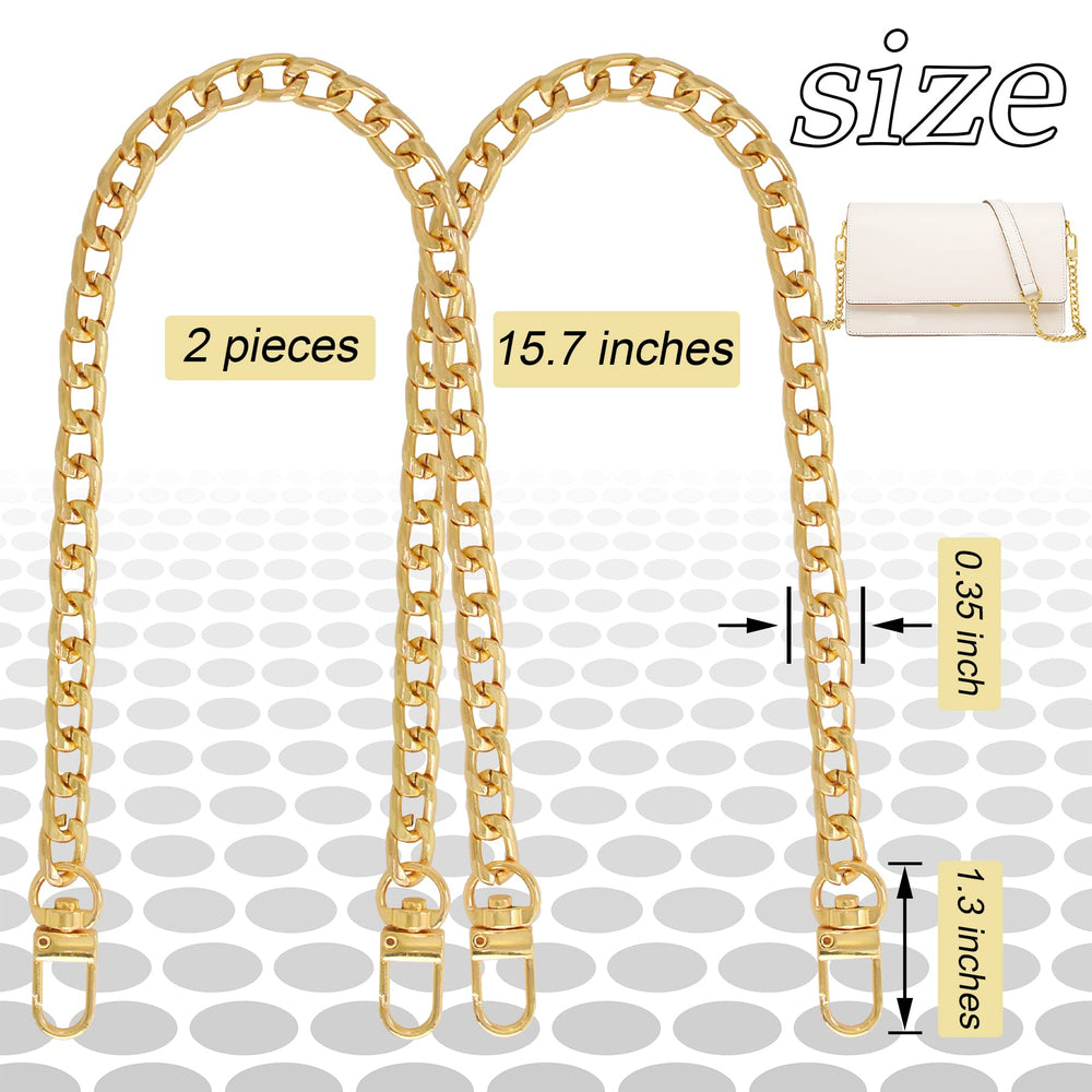 2Pcs Flat Purse Chain Strap Handbag Replacement Strap with Metal Buckles(15.7 Inches/40cm, Grey Black)