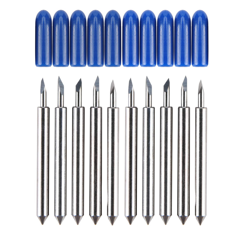60 Degree Tungsten Steel Lettering Blade Vinyl Cutter Blades for Roland Cutting Plotter, Blue Cap Pack of 10