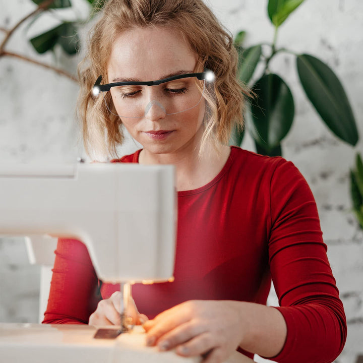 Magnifying Glasses with Light, LED Rechargeable Head Magnifier Glasses, Anti-blue light 180% Magnification with Dual LED Lights, Hands Free Magnifying Eyeglass for Reading, Close Work and Craft(Black)
