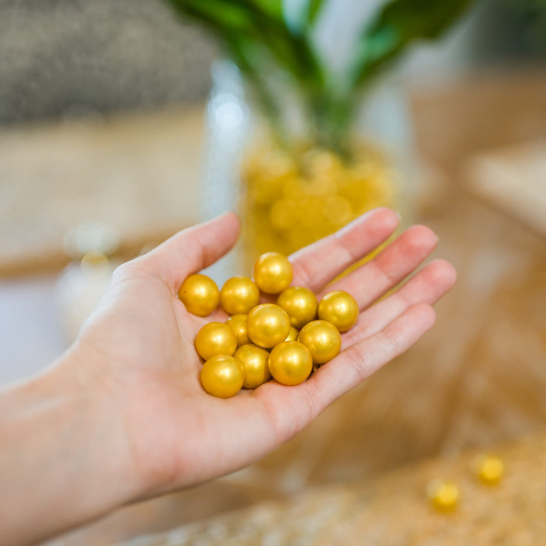 Gold Marbles for Vases | Glass Marbles Bulk Vase Fillers | Glass Beads for Vases, Round Marble 1lb, (Approx. 80 pcs)