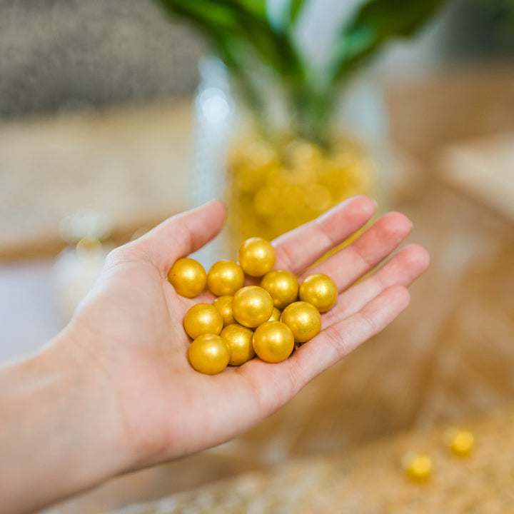 Gold Marbles for Vases | Glass Marbles Bulk Vase Fillers | Glass Beads for Vases, Round Marble 1lb, (Approx. 80 pcs)