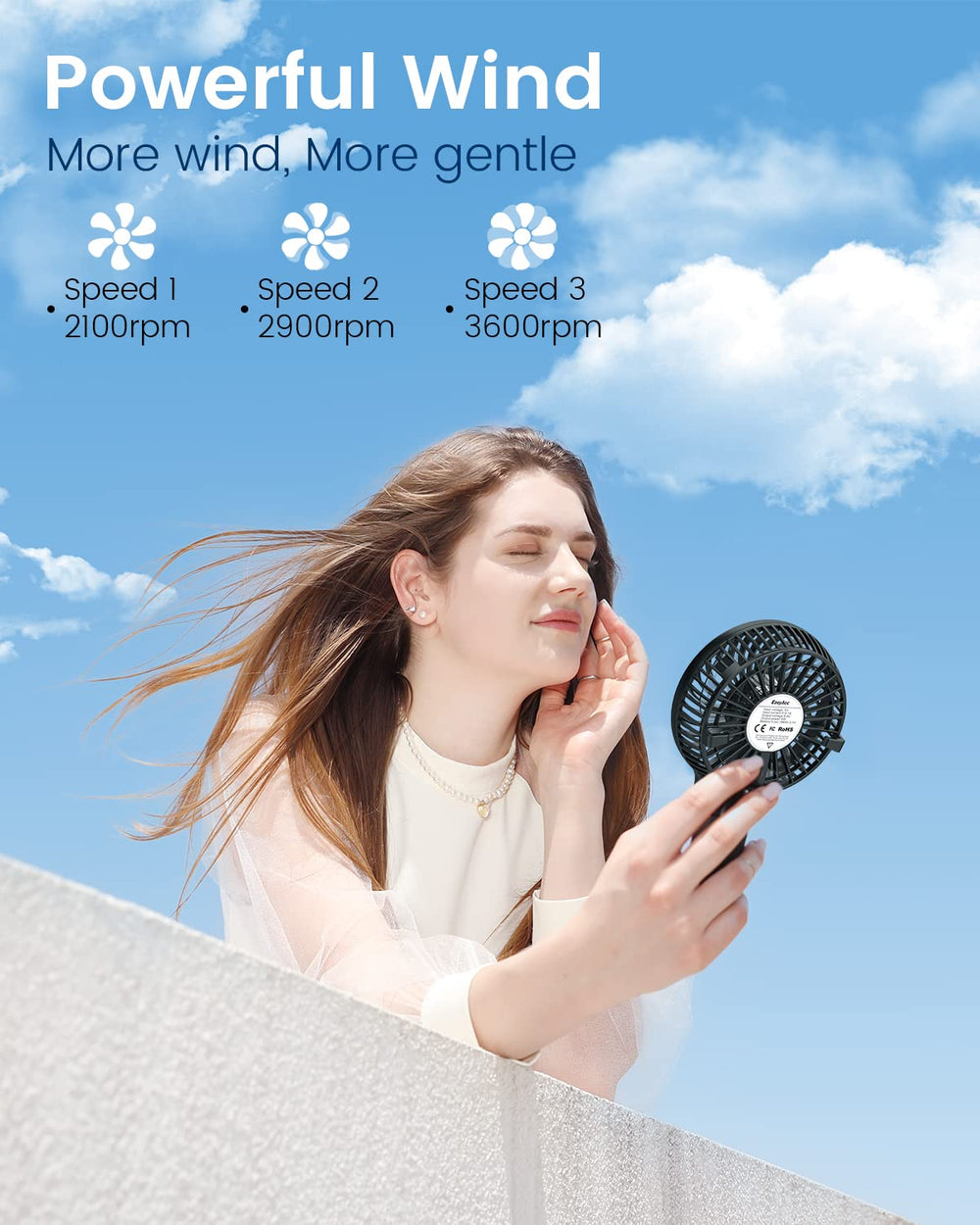 Mini Handheld Fan, Portable Fan Small USB Desk Fan Personal Hand Fan 3 Speed 10H Working Hours Rechargeable Battery Cooling Folding Fan for Travel Outdoor Office Household