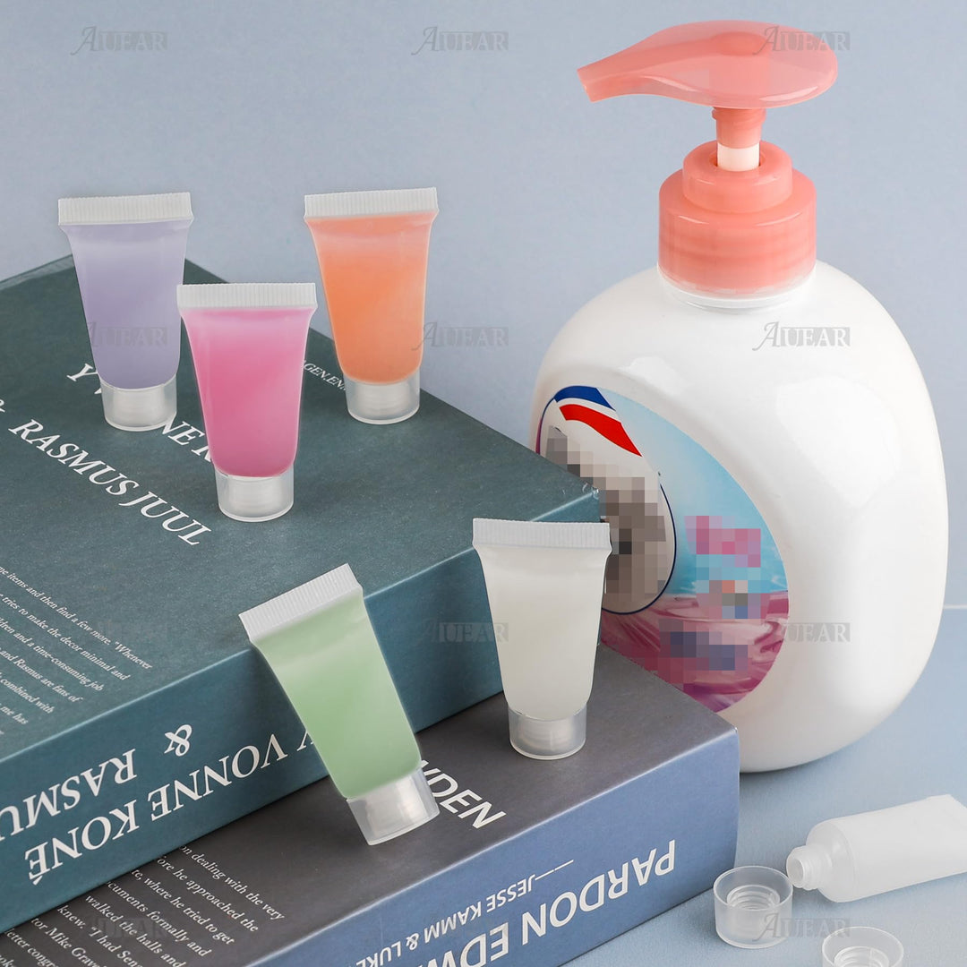 AUEAR, 24 Pack 5ml Empty Refillable Plastic Soft Tubes Squeeze Cosmetic Bottles Packing Sample Bottles Mini Containers for Body Lotion Shower Gel Shampoo Cleanser