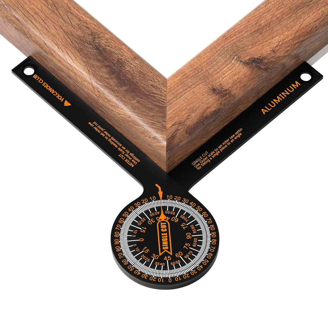 VOLCANOES CLUB Aluminum Angle Finder Gauge- 7’’ Miter Saw Protractor with Precision Laser Scales for Crown Molding - Rust Proof Woodworking Cutting Guide Tool for Carpenters, Plumbers, Building Trades