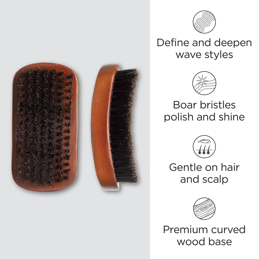 medium firmness reinforced boar bristle, curved military style wave mens hair brush, d8175
