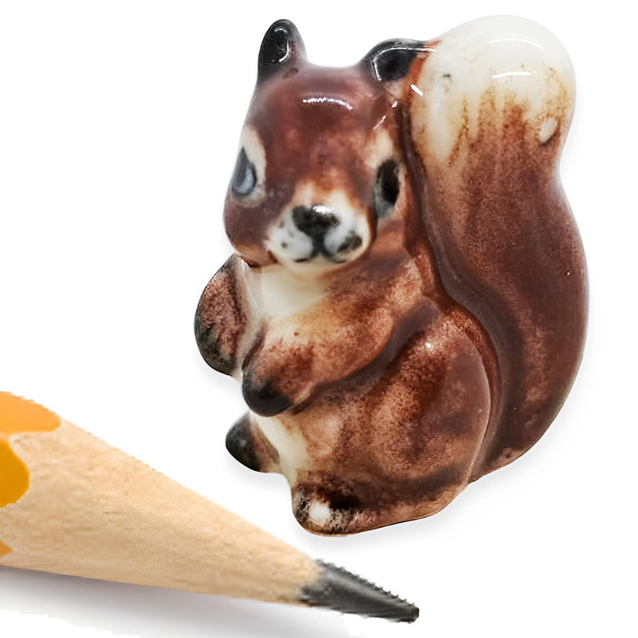 ¾ Tall Tiny Brown Squirrel Ceramic Figurine Porcelain Miniature Dollhouse Collectible Animals Replica Pottery Decor Gifts
