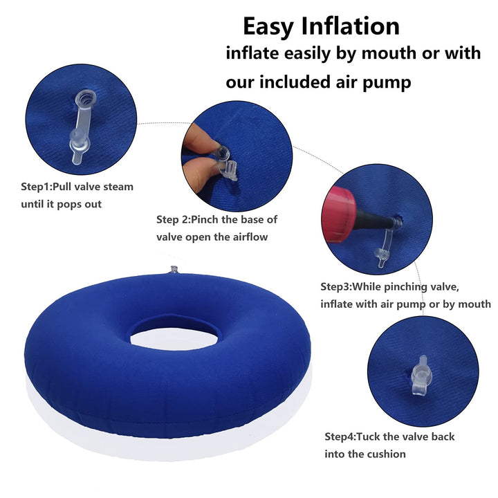 Inflatable Cushion Inflatable Ring Cushion Seat 15 Inch Round Inflatable Cushion Portable Cushion Pillow for Bed Resting Office Chair Car Blue