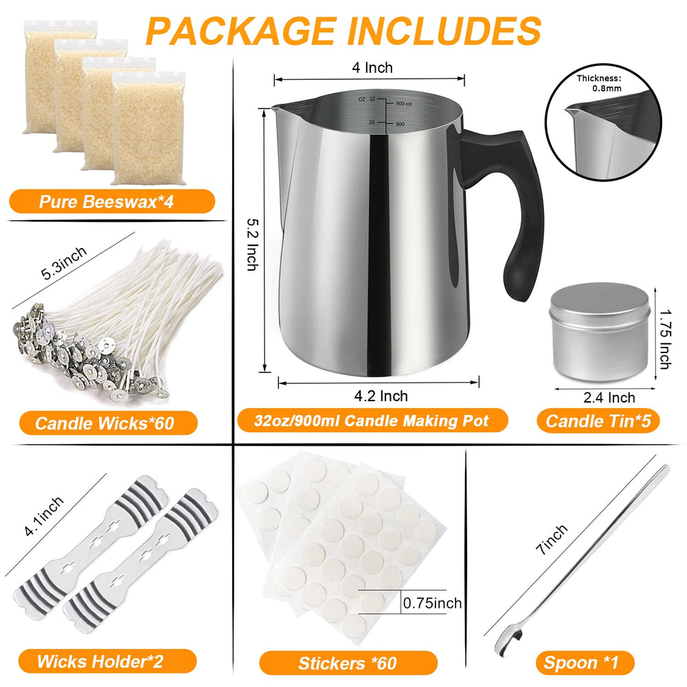 Candle Making Kit Supplies Tools - Soy Beeswax DIY Crafts Candle Wax kit Supply Set for Adults Beginners Candle Melting Pouring Pot with Jars Wick Sticker Holder Spoon
