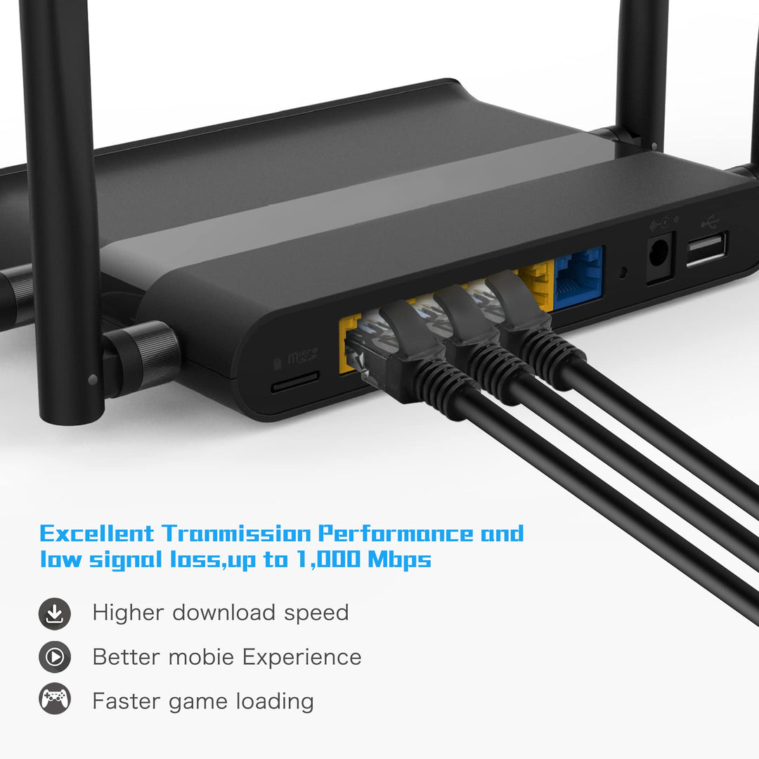 Cat6 Ethernet Patch Cable 0.5ft,High Speed Internet Network Cable LAN Patch Cables with Rj45 Connectors for Router, Modem,Switch, Server, Black, 4 Pack