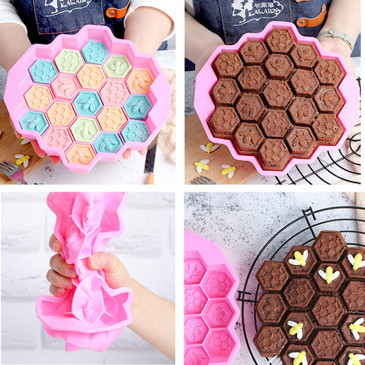 Bee Honeycomb Silicone Soap Mold Baking Cake Mold 19-Hole Dessert Cake Pan Mold