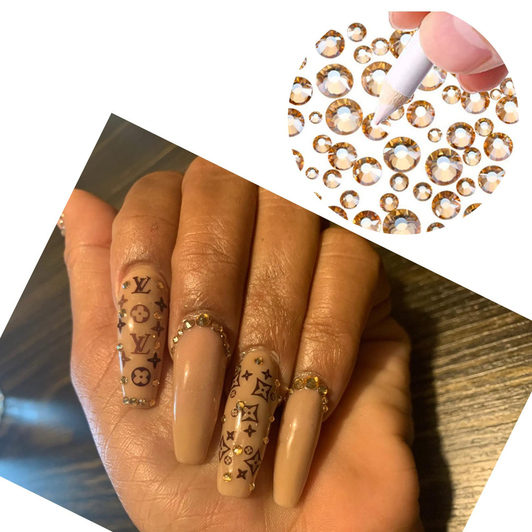 7500Pcs Champagne Nail Rhinestones 3D Nail Art Diamond for Nail Decoration Bead Flatback Gem Stone Sparkly Gold Crystal Rhinestones Nails Design Charms for Nail DIY Crafts Clothes Shoe Jewelry