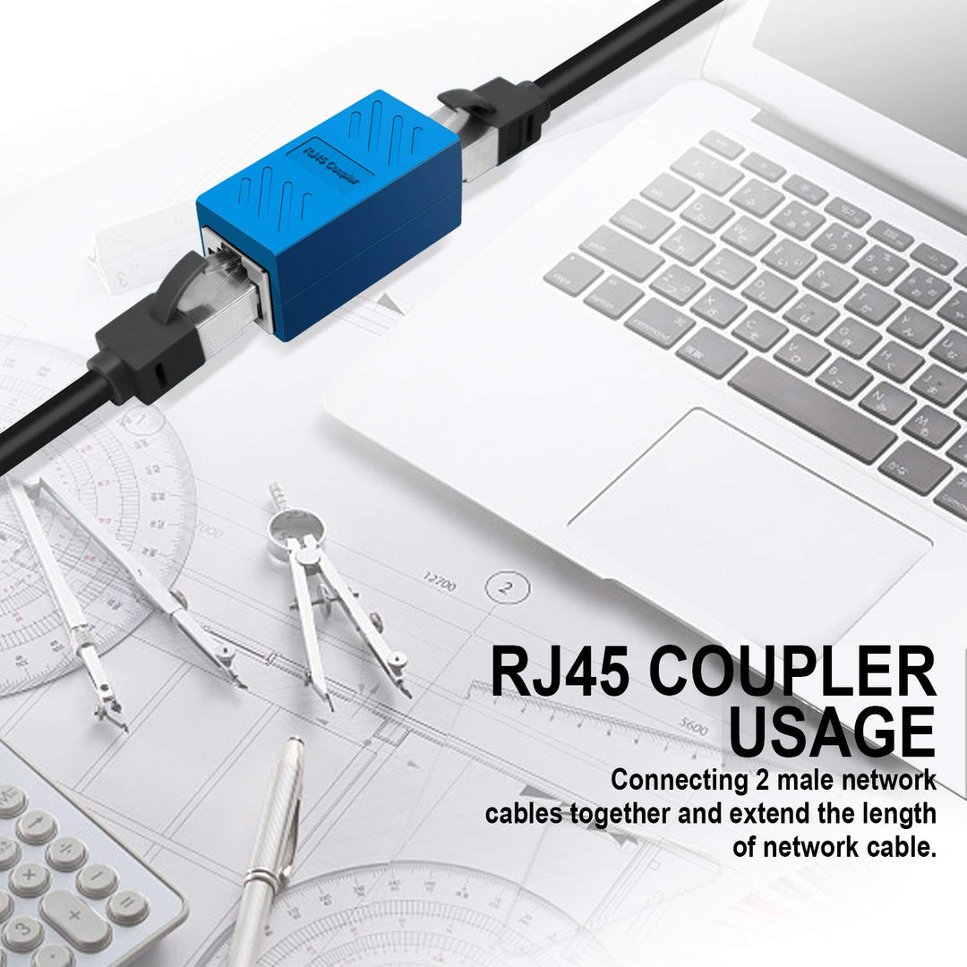 RJ45 Coupler, Internet Cable Connectors Female to Female, Cat6 Inline Couplerin, for Cat7/Cat6/Cat5/Cat5e Ethernet Extension Cable (2 Pack Blue)