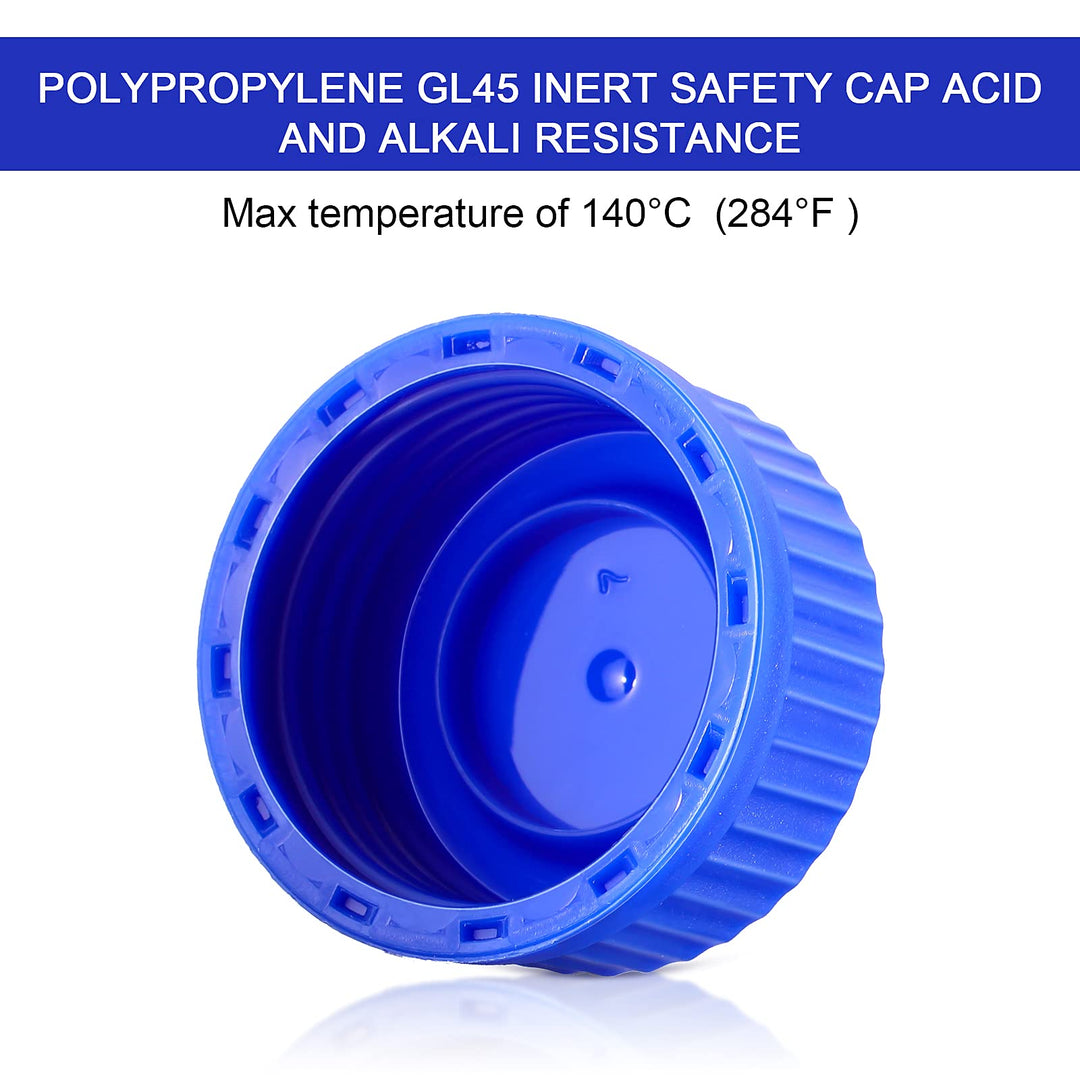 4 Pieces 1000 ml Glass Round Media Storage Bottles Storage Glass Bottles Borosilicate Media Glass Bottles with GL45 Blue Screw Cap for Lab Water Reagent Liquids