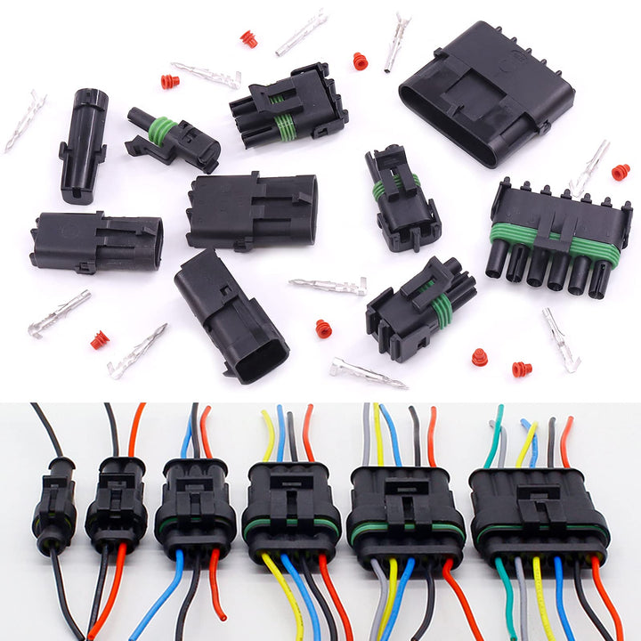 250Pcs 1 2 3 4 6 Pin Male and Female Waterproof Car Electrical Wire Connector Plug Kit 18-14 AWG Quick Locking Wire Harness Sockets for Motorcycle, Scooter, Car, Truck, Boats