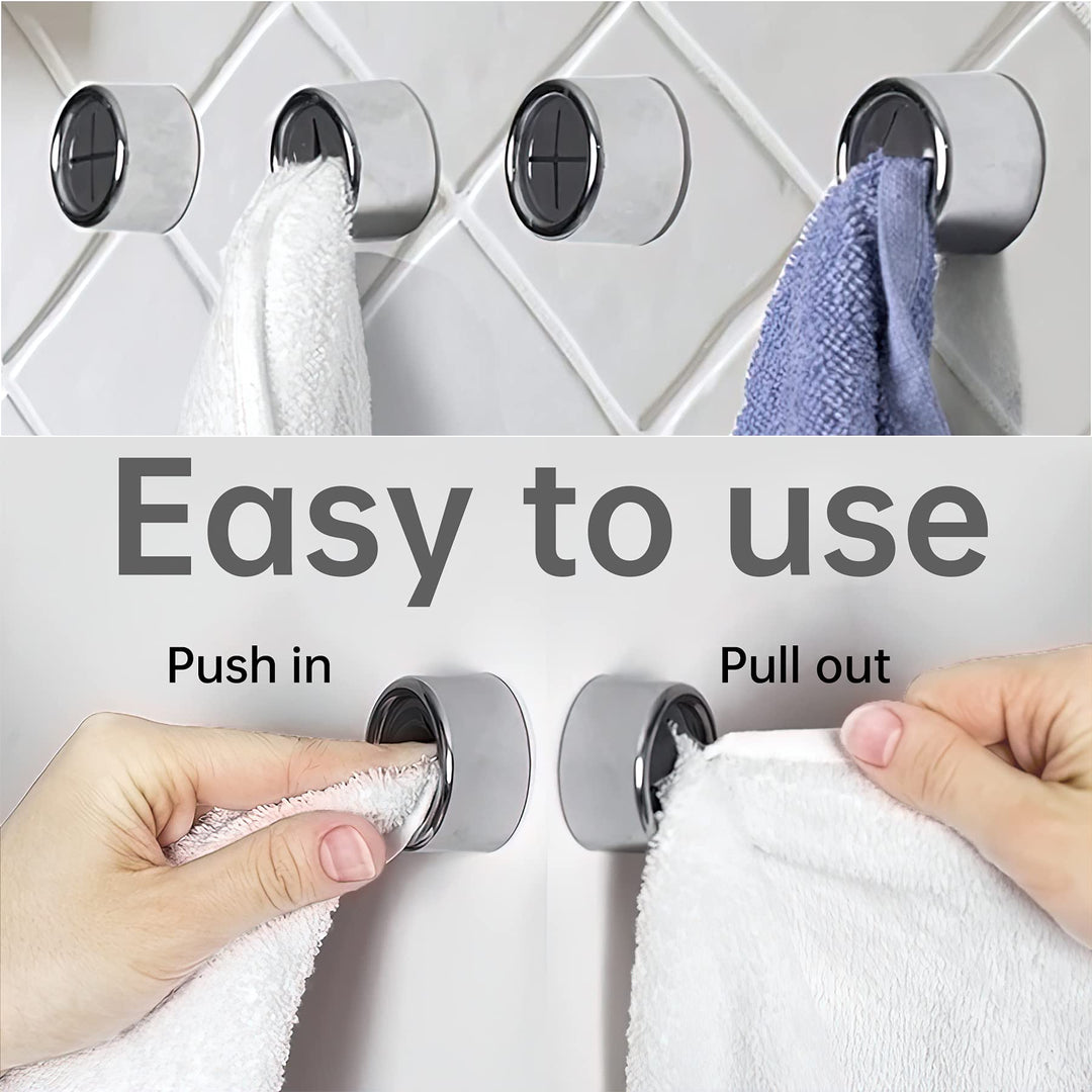 3 Pieces Kitchen Towel Hooks Round Adhesive Dish Towel Hook Premium Chrome Finish &amp; Easy Installation Wall Mount Hand Towel Hook Ideal as Bathroom, Shower or Outdoor Towel Holders