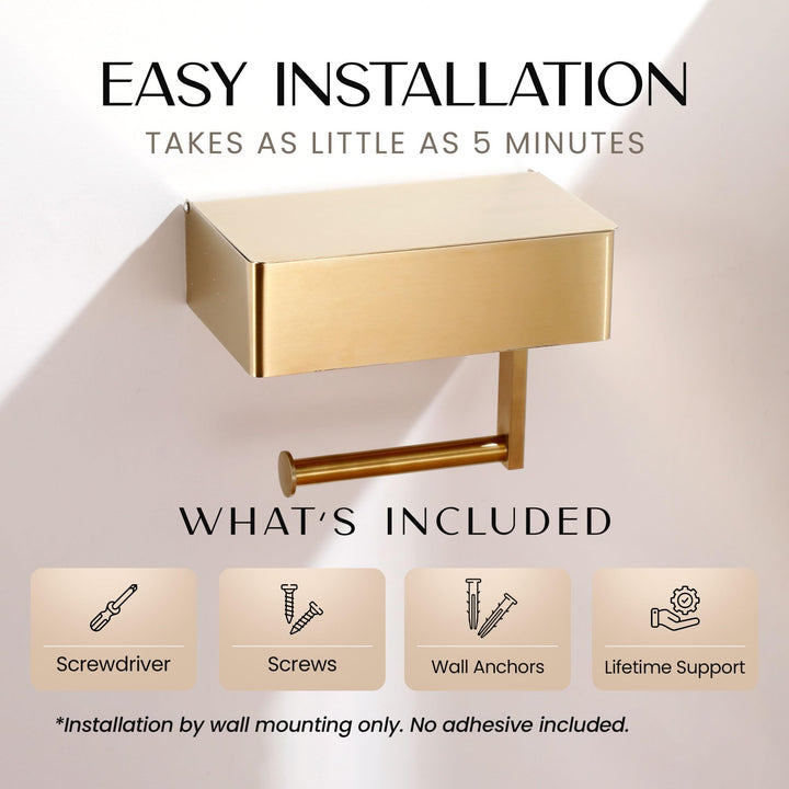 Day Moon™ Brushed Gold Toilet Paper Holder with Shelf, Wipe Holder for Bathroom Flushable Wipes Dispenser Toilet Paper and Wipes Holder, Toilet Paper Holder with Storage Toilet Paper Holder Wall Mount