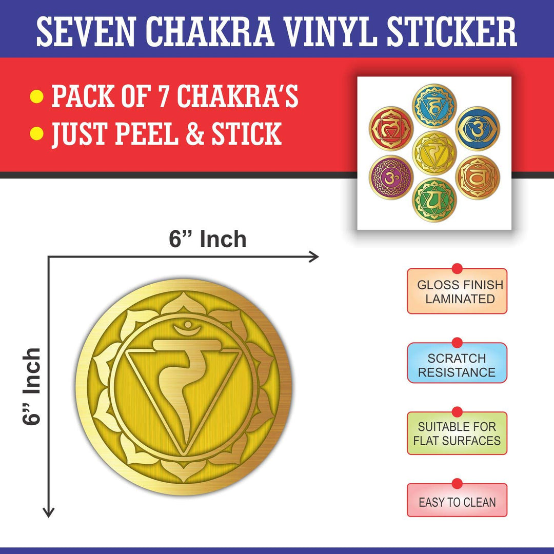 Seven Chakra Wall Stickers - (Set of 7) 6 Large Round Vinyl Decals for Yoga Meditation Room Art Decor