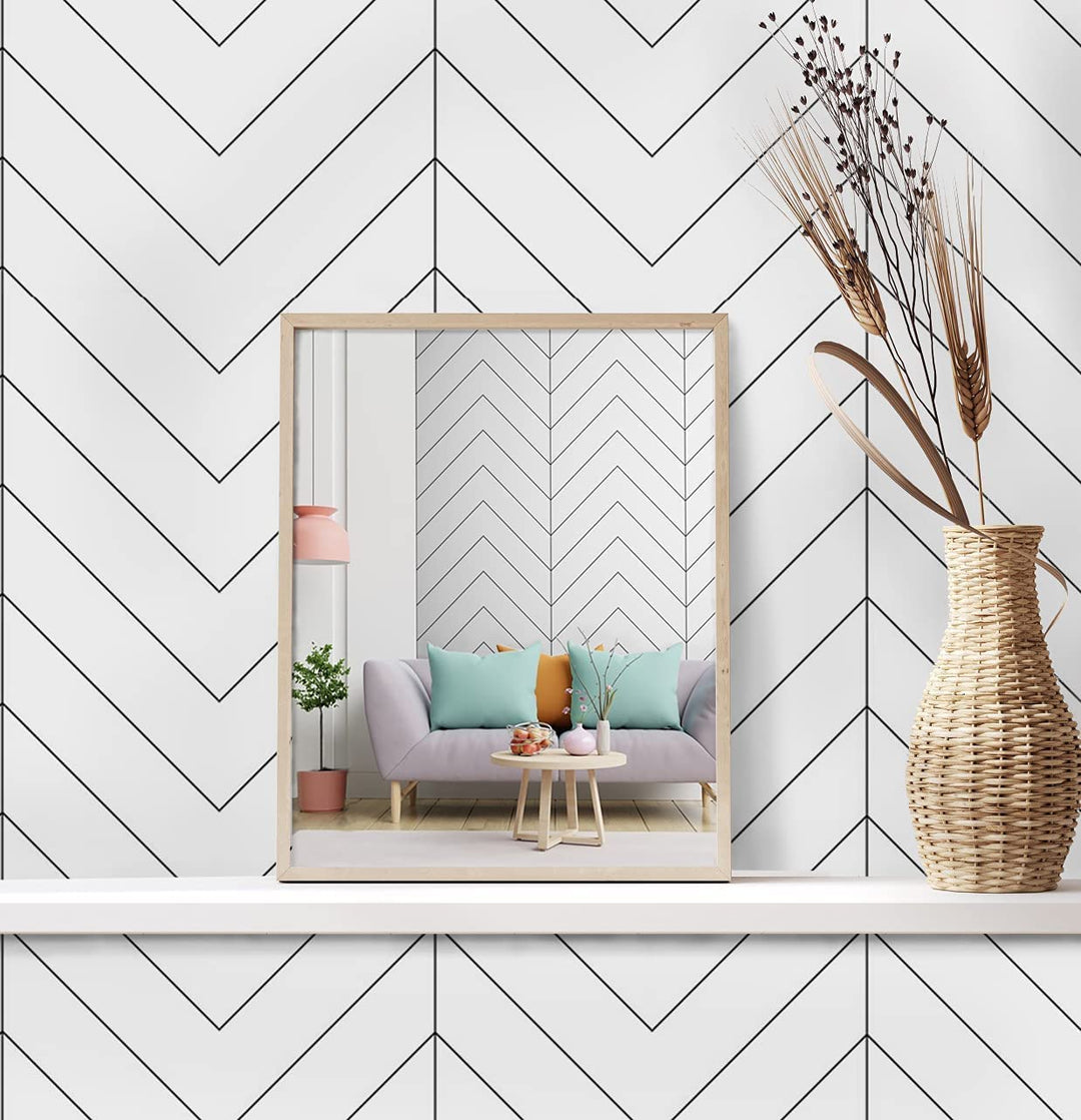 Black and White Wallpaper Peel and Stick Wallpaper Boho Contact Paper Modern Herringbone Wallpaper for Bathroom Bedroom Kitchen Wallpaper Self Adhesive Removable Wallpaper 17.7×197 Wall Waterproof