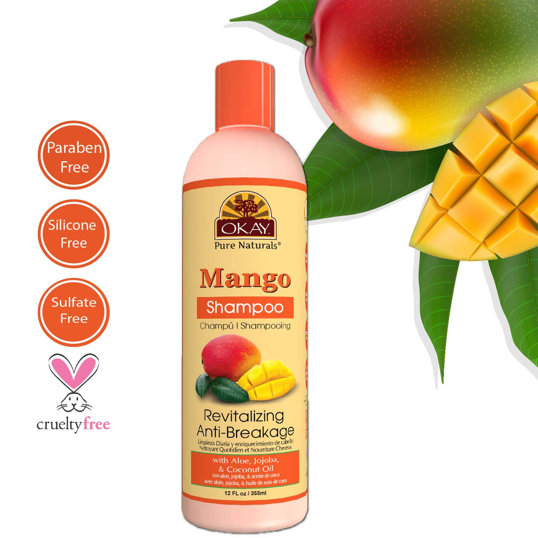 OKAY | Mango Anti-Breakage Shampoo | For All Hair Types &amp; Textures | Revitalize - Repair - Restore Moisture | With Aloe, Jojoba &amp; Coconut Oil | Free of Parabens, Silicones, Sulfates | 12 oz