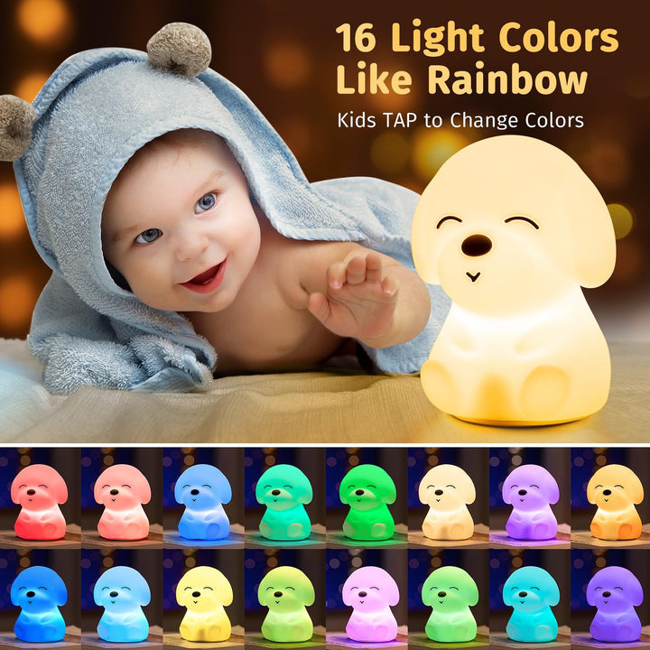 Baby Night Light for Kids,16 Colors &amp; Soft Silicone Dog Kids Night Light,Timer Toddler Night Light,Dimmable+Rechargeable Night Light,Cute Night Light Touch Night Light,Christmas Gifts for Kids