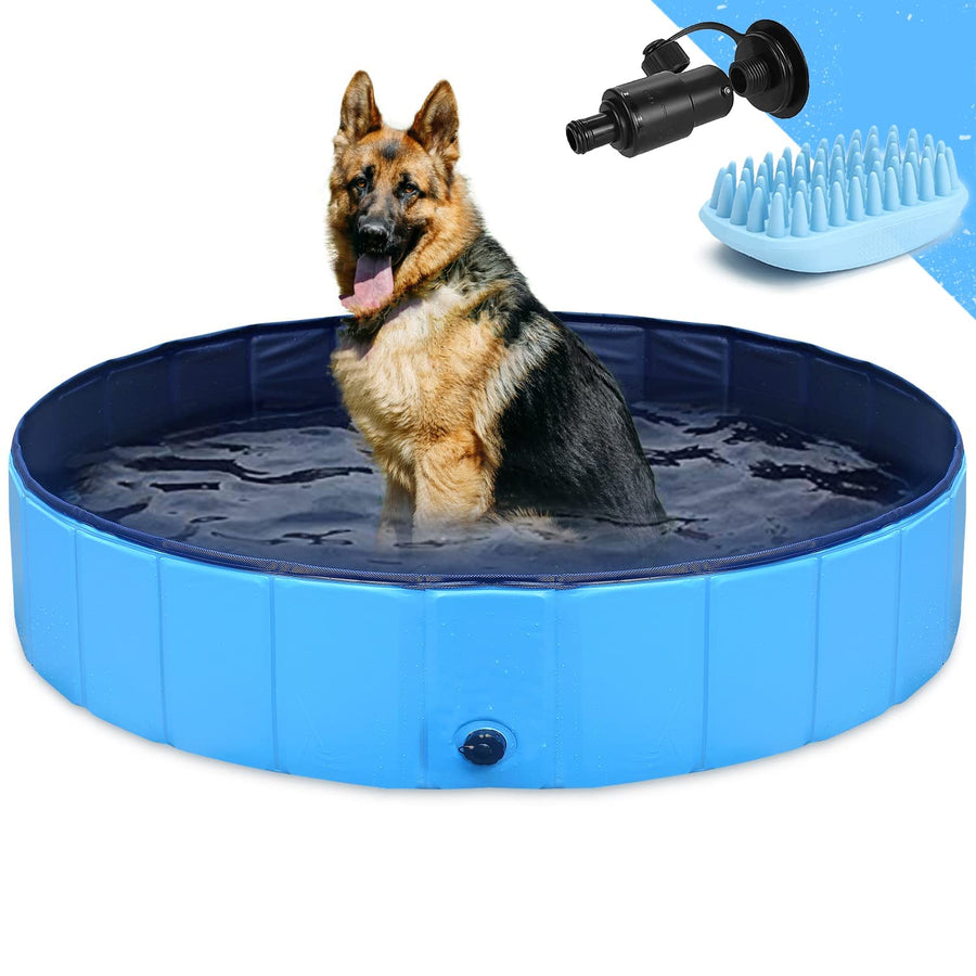 Dog Pool for Large Dogs, Foldable Kiddie Pool Hard Plastic Folding Pet Pools for Dogs, Collapsible Swimming Pool for Kids Slip-Resistant PVC Bathing Tub, L 120 * 30CM