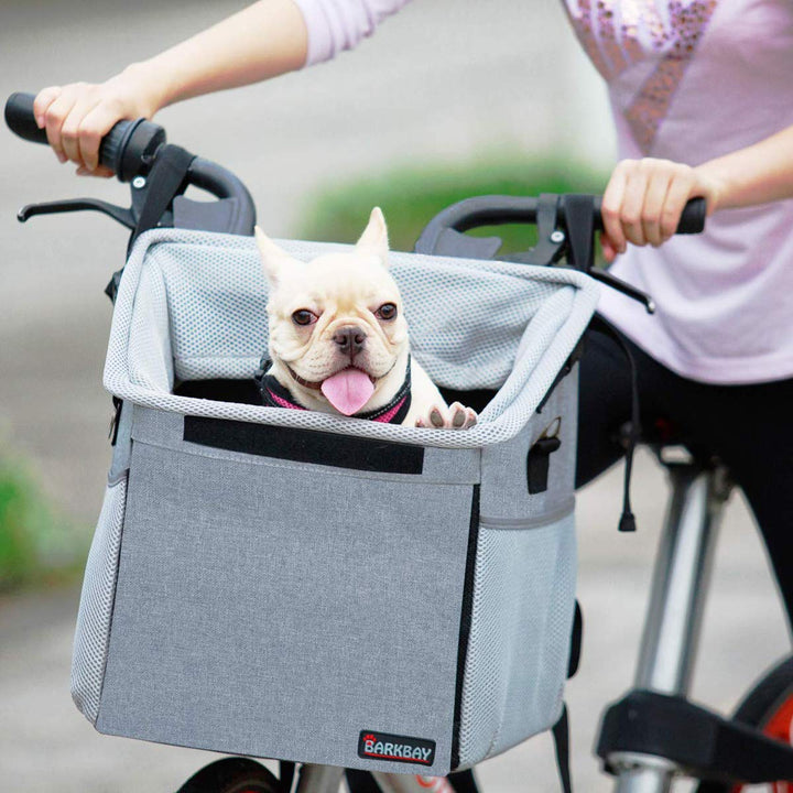Pet Carrier Bicycle Basket Bag Pet Carrier/Booster Backpack for Dogs and Cats with Big Side Pockets,Comfy &amp; Padded Shoulder Strap,Travel with Your Pet Safety(Grey)