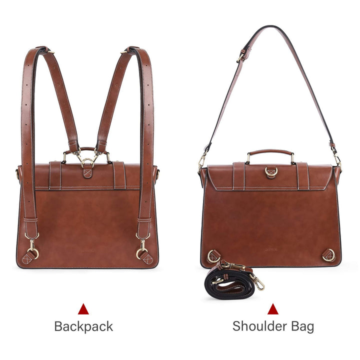 Backpack for Women Briefcase Messenger Laptop Bag Vegan Leather Satchel Work Bags Fits 15.6 inch Laptops, Coffee