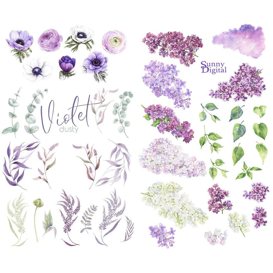 Romantic Purple Flowers Kawaii Aesthetic Pastel Art Agenda Journal Planner Stationery Stickers