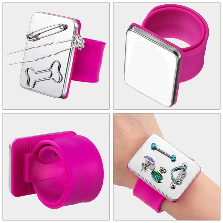 2 Pieces Magnetic Sewing Pincushion, Magnetic Wristband Pin Cushion Holder for Quilting Sewing Pins Hair Clips with Flannelette Bag, Silicone Wrist Strap Bracelet (Pink)