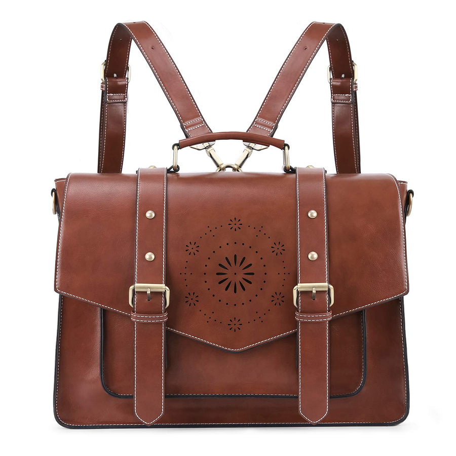 Backpack for Women Briefcase Messenger Laptop Bag Vegan Leather Satchel Work Bags Fits 15.6 inch Laptops, Coffee