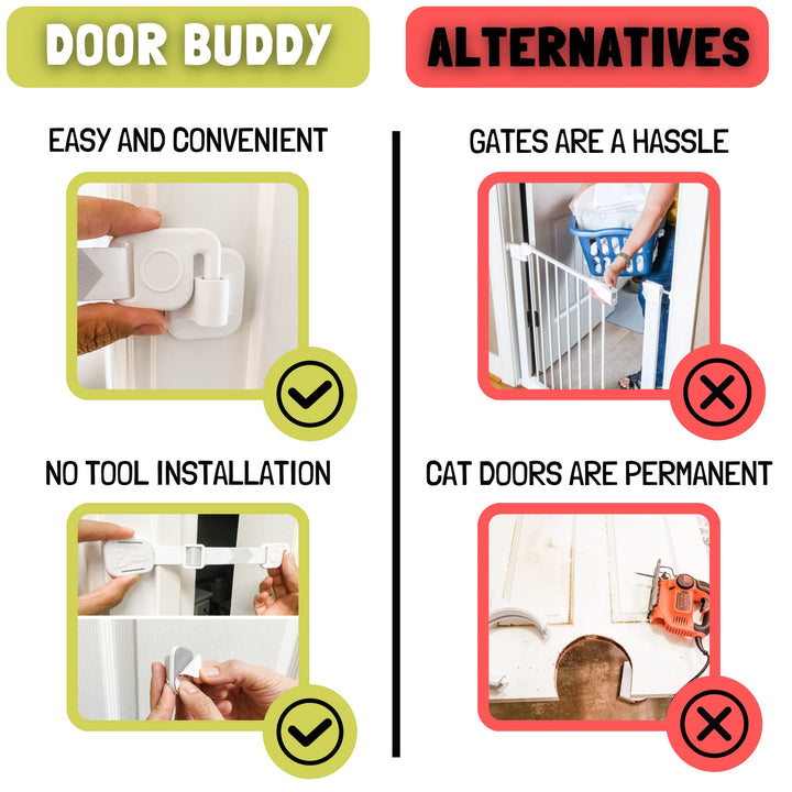 Cat Door Latch &amp; Cat Door Stopper. Adjustable Door Strap for Cats to Dog Proof &amp; Keep Dog Out of Litter Box &amp; Cat Feeder. Simpler Pet &amp; Cat Gate Alternative. No Cut Cat Door Interior Door