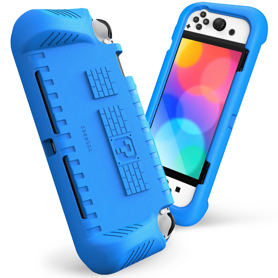 Kids Case for Nintendo Switch OLED Model 2021 with 2 Game Card Slots - [Kids Friendly] Ultralight Shockproof Protective Cover, Ergonomic Grip Case for Switch OLED Model Console 7.0 (Blue)