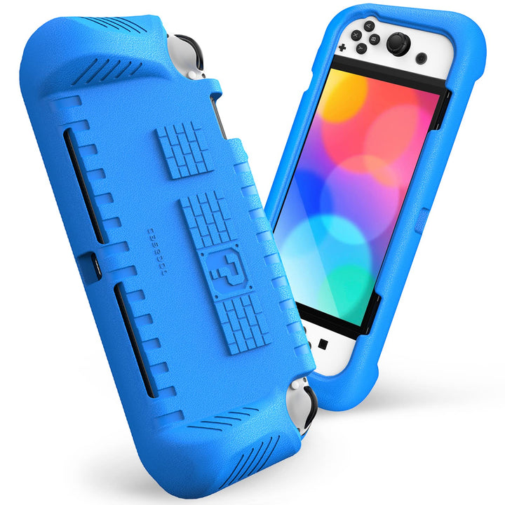 Kids Case for Nintendo Switch OLED Model 2021 with 2 Game Card Slots - [Kids Friendly] Ultralight Shockproof Protective Cover, Ergonomic Grip Case for Switch OLED Model Console 7.0 (Blue)