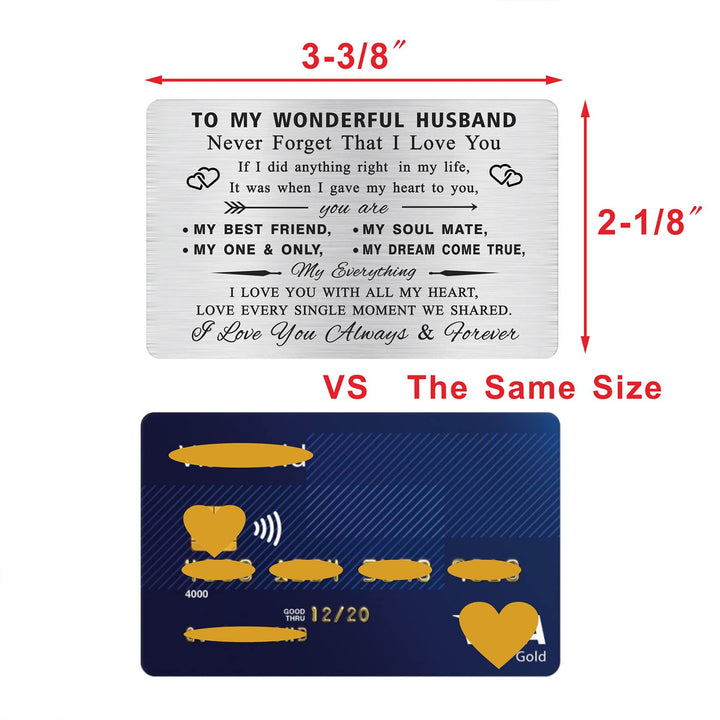 Romantic Men Birthday Cards for Him Husband, Metal Engraved Wallet Card